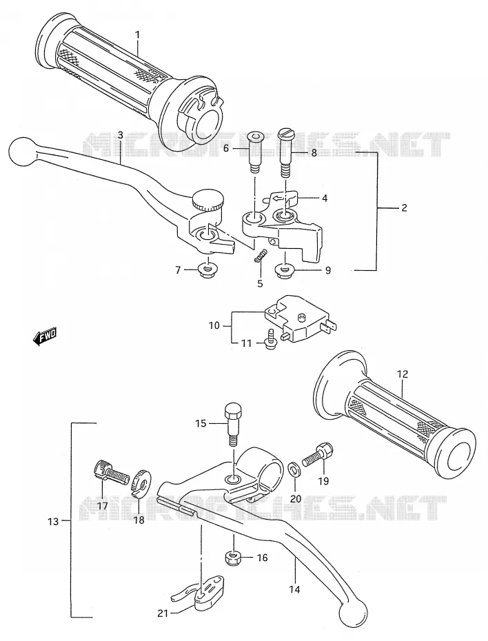 ENSEMBLE LEVIERS - POIGNEES (MODELE K/L/M/N/P/R/S/T) Suzuki MOTO 600 GSX-F 1990  GSX600FU2L(E28)