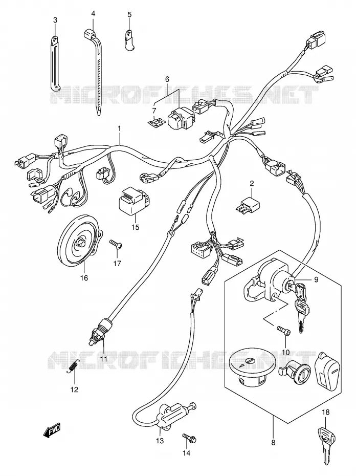 FAISCEAU ELECTRIQUE (MODELE T/V/W/X/Y/K1/K2/K3) Suzuki MOTO 650 BOULEVARD 1998  LS650PW(E3/E28)