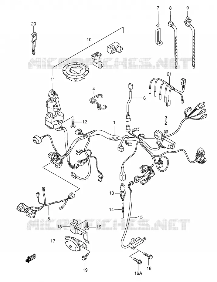 FAISCEAU ELECTRIQUE (MODELE W/X/Y/K1/K2) Suzuki MOTO 750 GSX-F 2003  GSX750FLK3(E2)