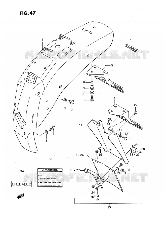 GARDE BOUE ARRIERE Suzuki MOTO 650 SAVAGE 1994  LS650PR(E2)