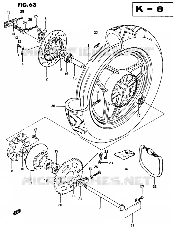 ROUE ARRIERE (GSX750ESF/EFF/ESG E6, E24) Suzuki MOTO 750 GSX-E 1985  GSX750EF(F)