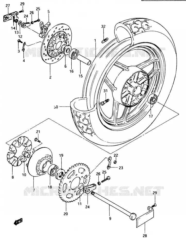 ROUE ARRIERE (MODELE E) Suzuki MOTO 750 GSX-E 1984  GSX750ESE(D/E)