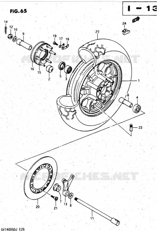ROUE ARRIERE (MODELE G ~F.NO.103764) Suzuki MOTO 1400 CAVALCADE 1987  GV1400GDH(DG-DJ/CJ)