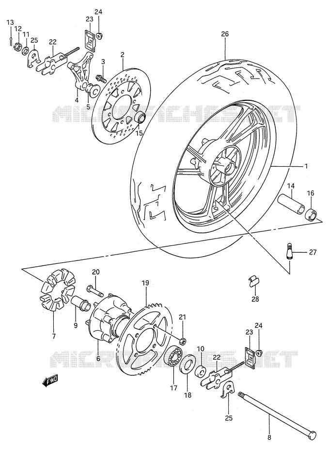 ROUE ARRIERE (MODELE J) Suzuki MOTO 600 GSX-F 1991  GSX600FU2M(E28)
