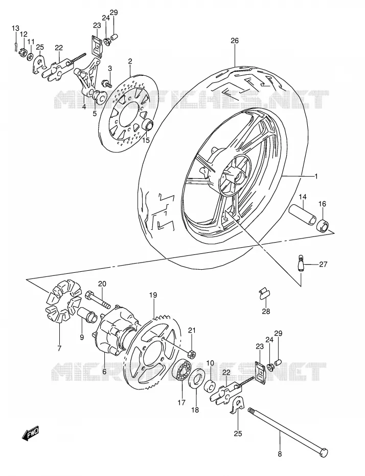 ROUE ARRIERE (MODELE J) Suzuki MOTO 600 GSX-F 1991  GSX600FUM(E2)