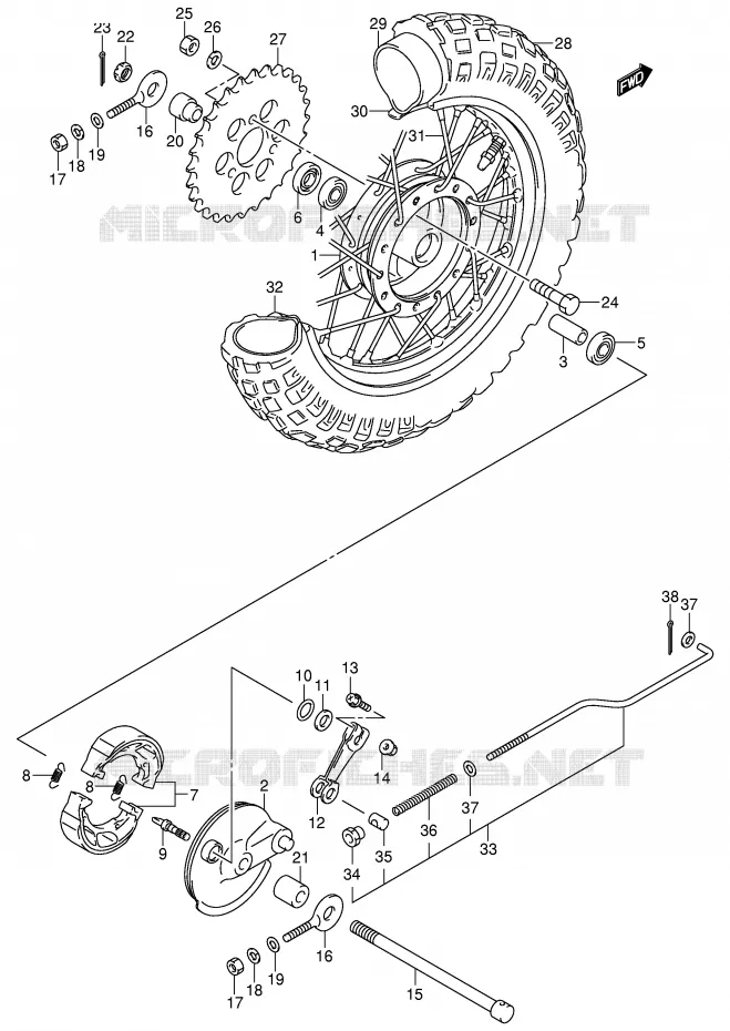 ROUE ARRIERE Suzuki MOTO 50 JR 2002  JR50K2(P3/P28)