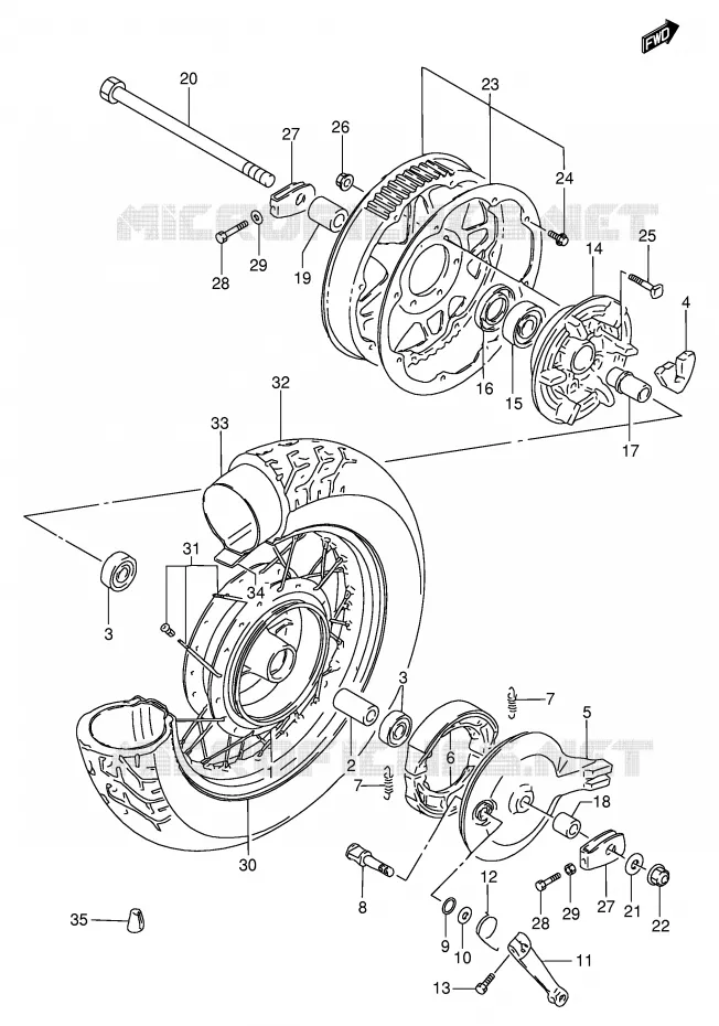 ROUE ARRIERE Suzuki MOTO 650 SAVAGE 1998  LS650PW(E2)
