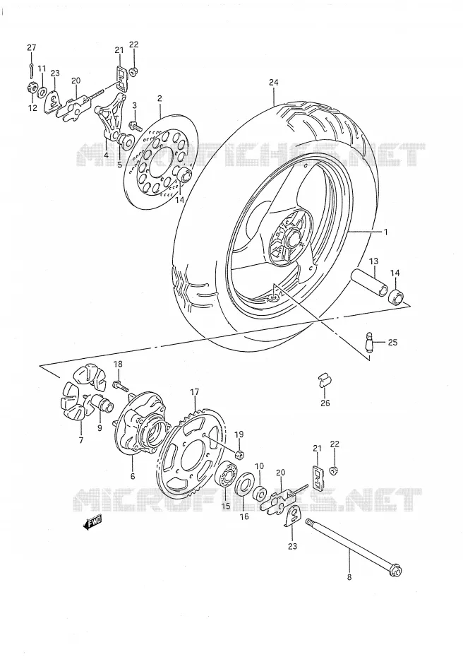 ROUE ARRIERE Suzuki MOTO 750 GSX-F 1992  GSX750FN(E28)