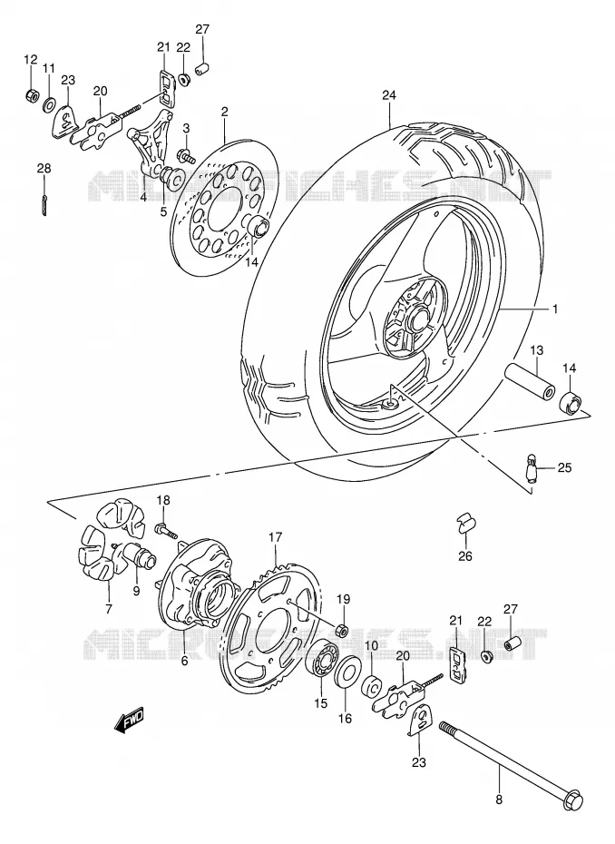 ROUE ARRIERE Suzuki MOTO 750 GSX-F 1995  GSX750FS(E2)