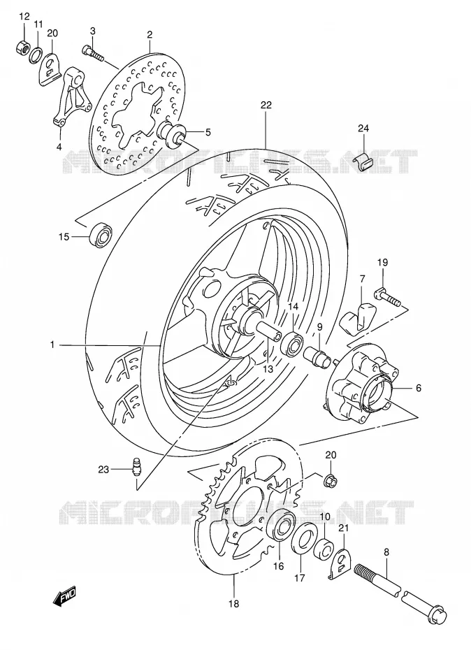 ROUE ARRIERE Suzuki MOTO 750 GSX-F 2005  GSX750FK5(E2)