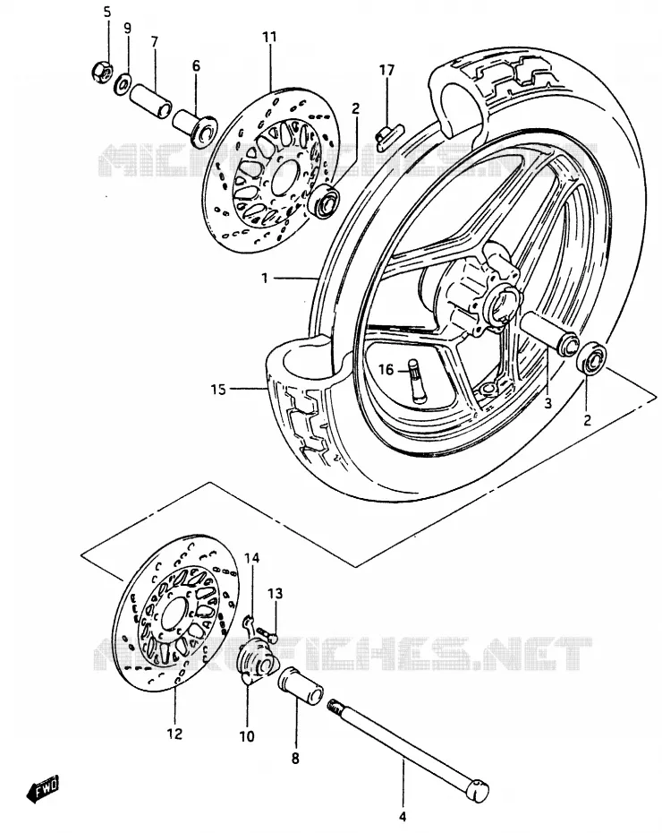 ROUE AVANT (GSX750ESF/EFF/ESG E6, E24) Suzuki MOTO 750 GSX-E 1986  GSX750ESG(F)