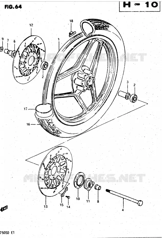 ROUE AVANT (MODELE D) Suzuki MOTO 750 GSX-S 1982  GSX750SZ(E1)