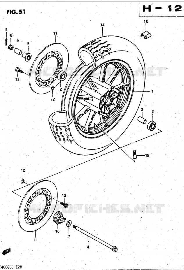 ROUE AVANT (MODELE G ~F.NO.103764) Suzuki MOTO 1400 CAVALCADE 1988  GV1400GCJ(DG-DJ/CJ)