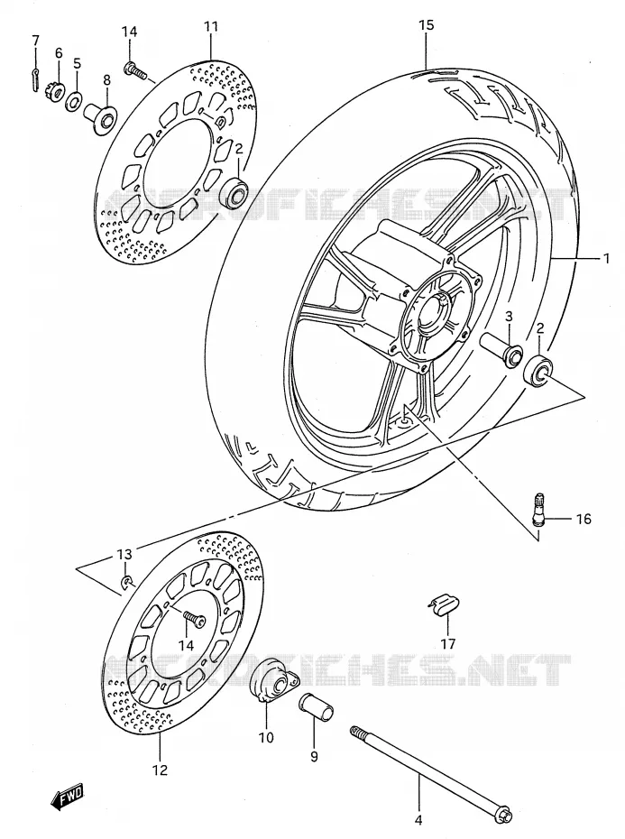 ROUE AVANT (MODELE J) Suzuki MOTO 600 GSX-F 1990  GSX600FL(E28)