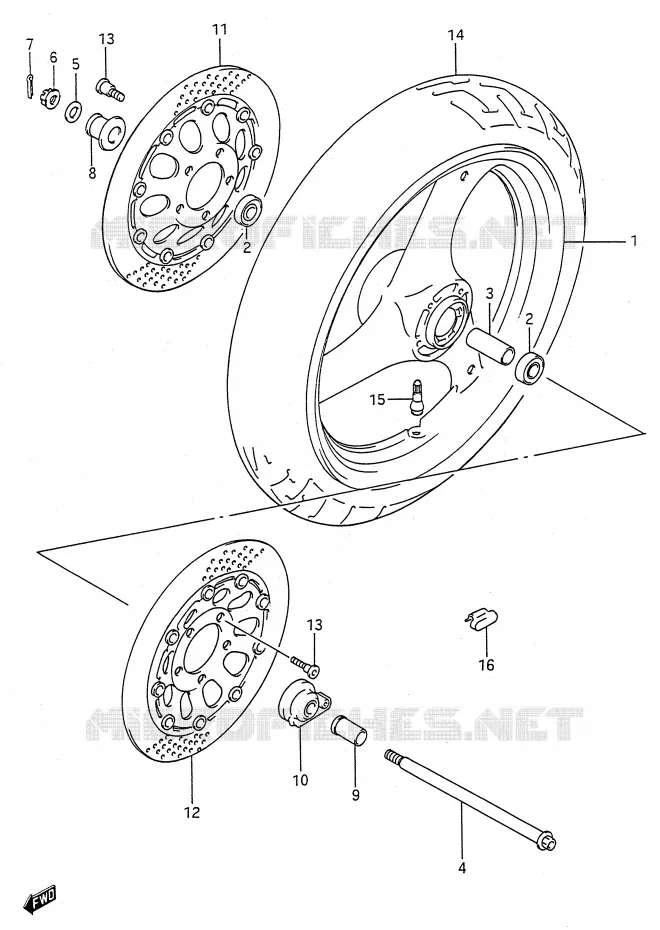 ROUE AVANT (MODELE K/L/M/N/P/R/S/T) Suzuki MOTO 600 GSX-F 1989  GSX600FK(E28)