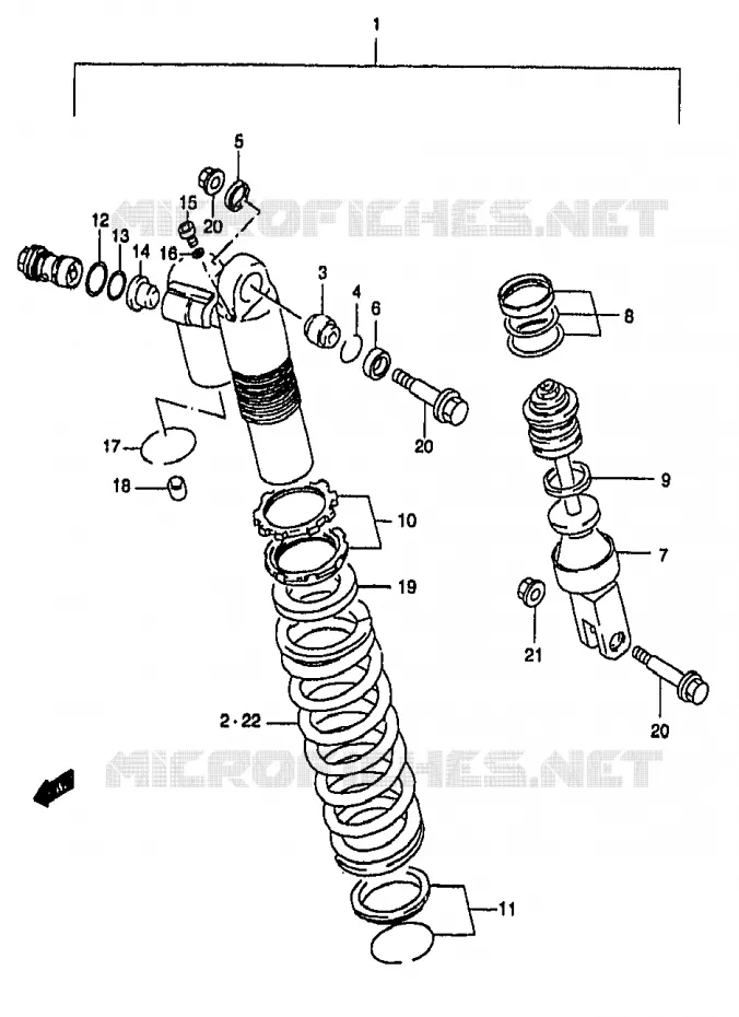 AMORTISSEUR (MODELE V) Suzuki MOTO 250 RM 1999  RM250X(T/V/W/X/Y)