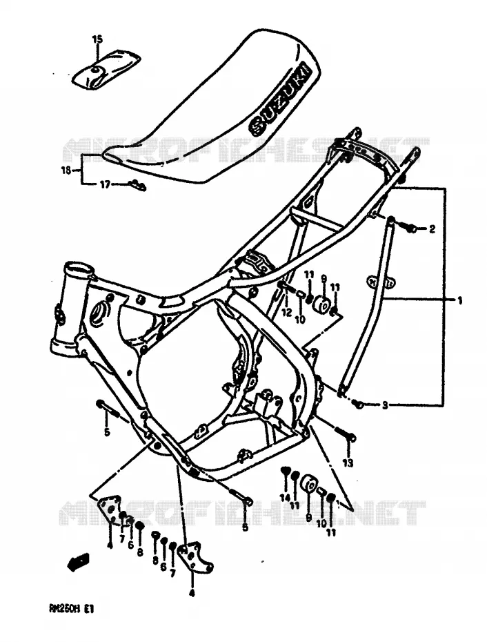 CADRE - SELLE (MODELE H) Suzuki MOTO 250 RM 1987  RM250H(G/H)