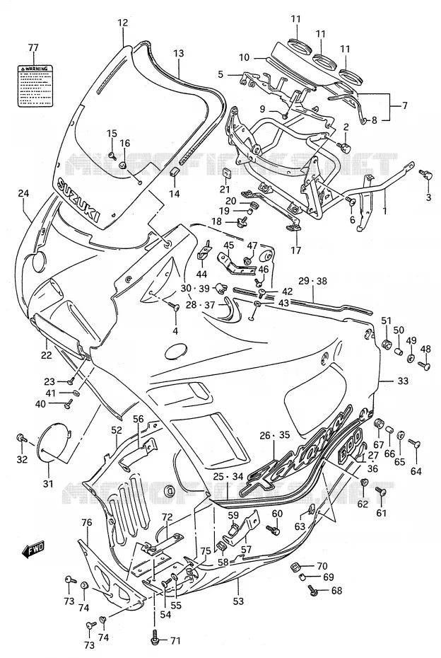 CARENAGE TETE DE FOURCHE (MODELE K) Suzuki MOTO 600 GSX-F 1995  GSX600FS(E28)