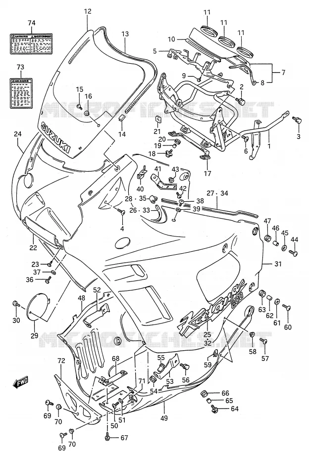 CARENAGE TETE DE FOURCHE (MODELE M) Suzuki MOTO 600 GSX-F 1995  GSX600FS(E28)