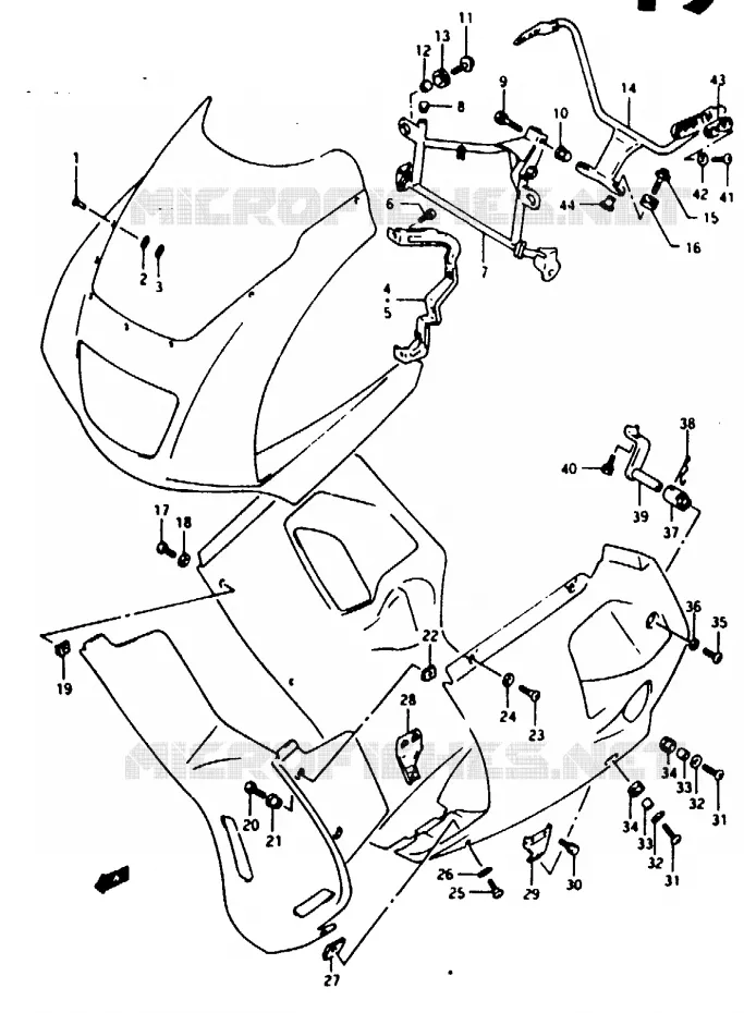 CARENAGES ET SUPPORTS AVANT Suzuki MOTO 125 RG 1994  RG125FR(N/P/R)