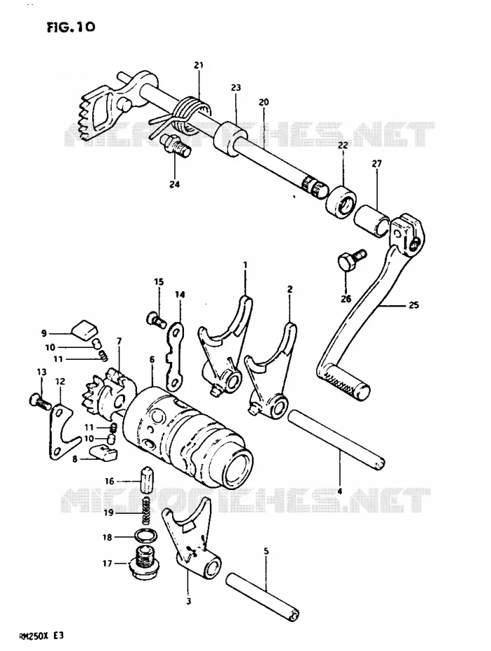 ENSEMBLE DE SELECTION DE VITESSES Suzuki MOTO 250 RM 1981  RM250X