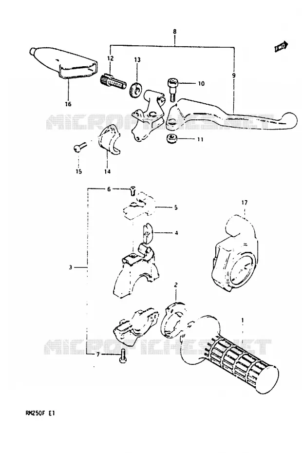 ENSEMBLE LEVIER - COMMODO DROIT (MODELE E) Suzuki MOTO 250 RM 1985  RM250F(E/F)