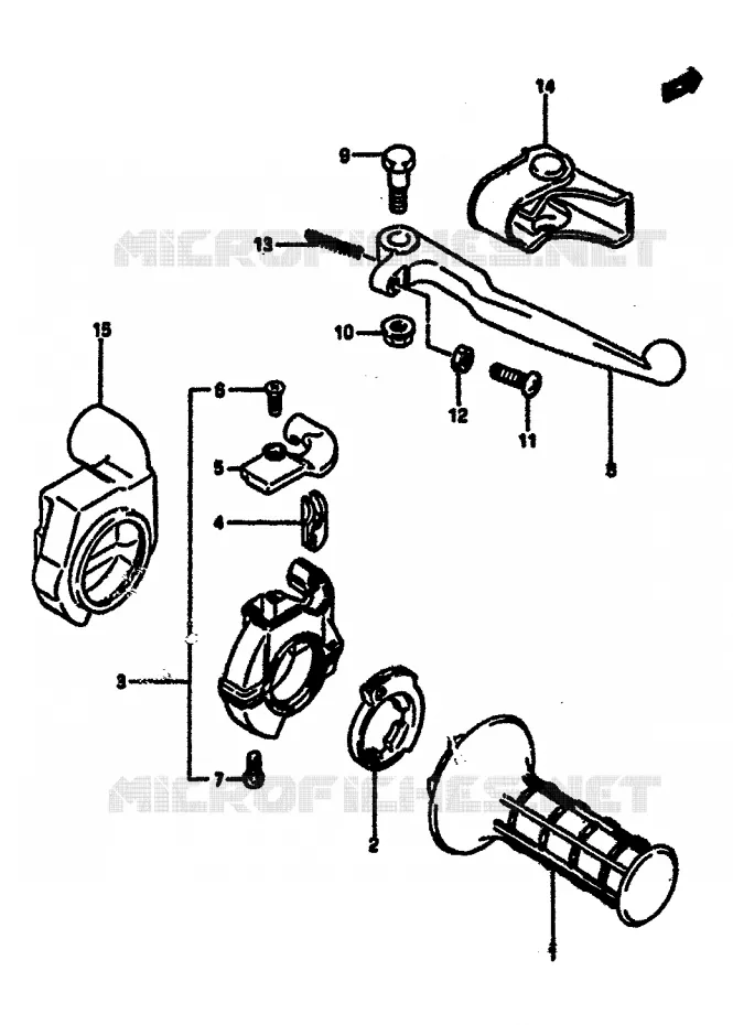 ENSEMBLE LEVIER - COMMODO DROIT (MODELE F) Suzuki MOTO 125 RM 1985  RM125F(E/F)