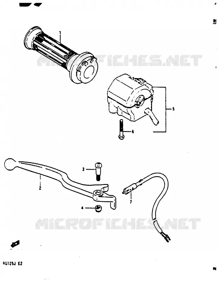 ENSEMBLE LEVIER - COMMODO DROIT (MODELE G F.NO. 102308~/H/J) Suzuki MOTO 125 RG 1986  RG125CG(G/H/J)