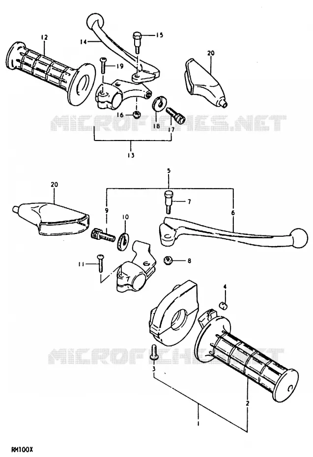 ENSEMBLE LEVIERS - POIGNEES (RM100T) Suzuki MOTO 100 RM 1996  RM100T(N/T/X)