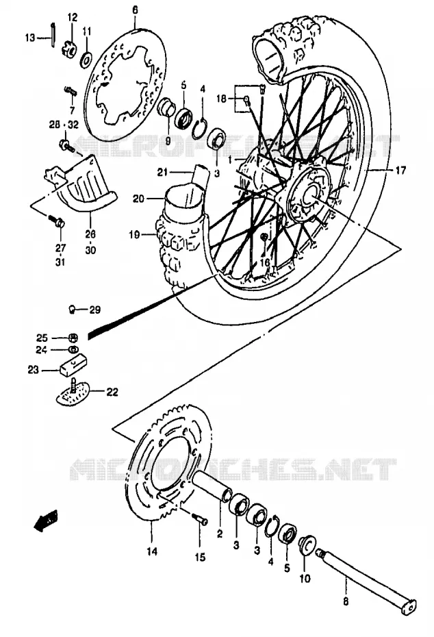 ROUE ARRIERE (MODELE T/V/W/X) Suzuki MOTO 250 RM 1996  RM250T(T/V/W/X/Y)
