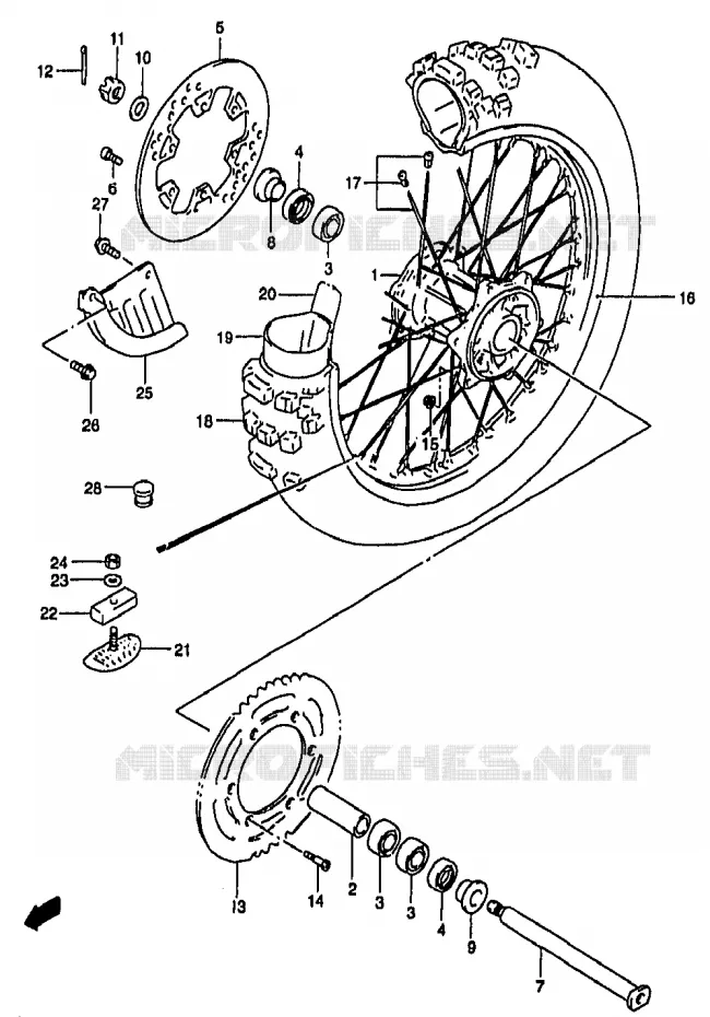 ROUE ARRIERE (MODELE Y) Suzuki MOTO 250 RM 1999  RM250X(T/V/W/X/Y)