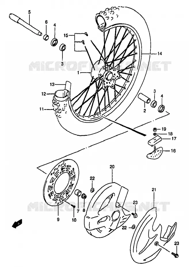 ROUE AVANT (MODELE V/W/X/Y) Suzuki MOTO 250 RM 1998  RM250W(T/V/W/X/Y)