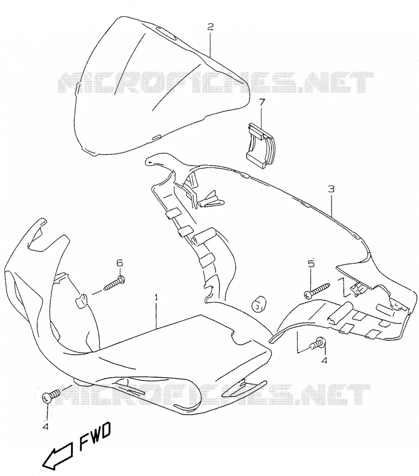 CARENAGE DE GUIDON (model AY50 Y) Suzuki SCOOTER 50 KATANA 1999  AY50WRX(V/W/X/Y)
