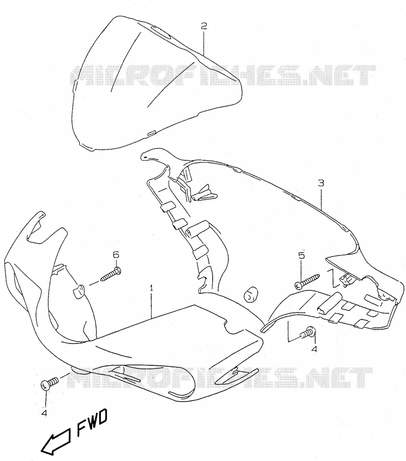CARENAGE DE GUIDON (model AY50WR K1) Suzuki SCOOTER 50 KATANA 1998  AY50WW(V/W/X/Y)