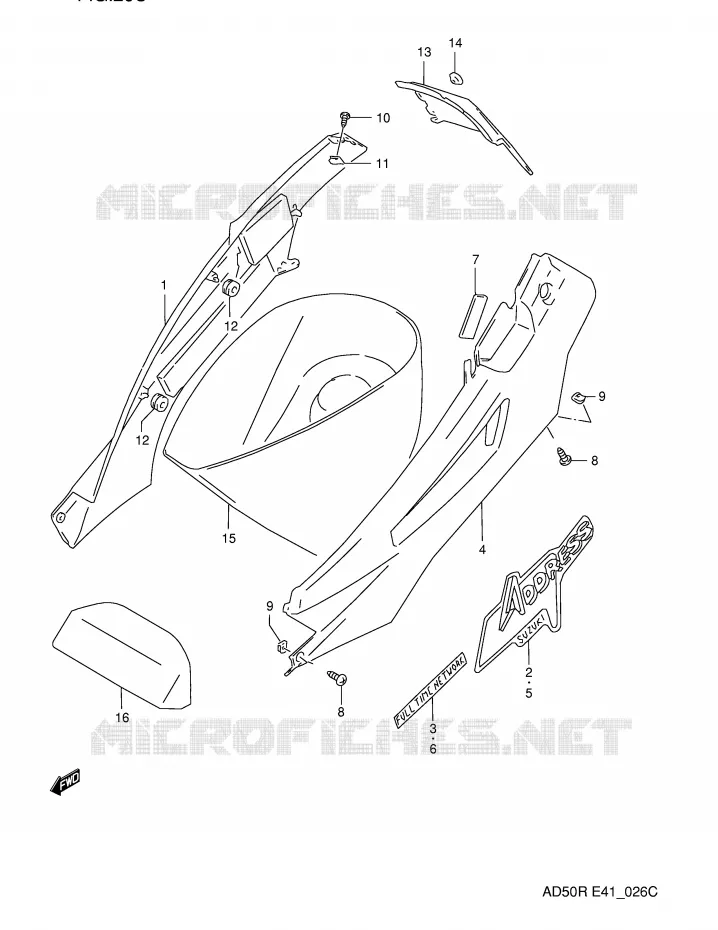 CARENAGES ARRIERE  (MODELE R E41,E94,P9) Suzuki SCOOTER 50 AD 1994  AD50R(E41)