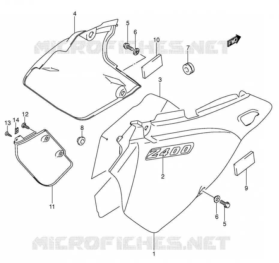 CARENAGES ARRIERE  (MODELE Y) Suzuki MOTO 400 DR-Z 2000  DR-Z400Y(E1)