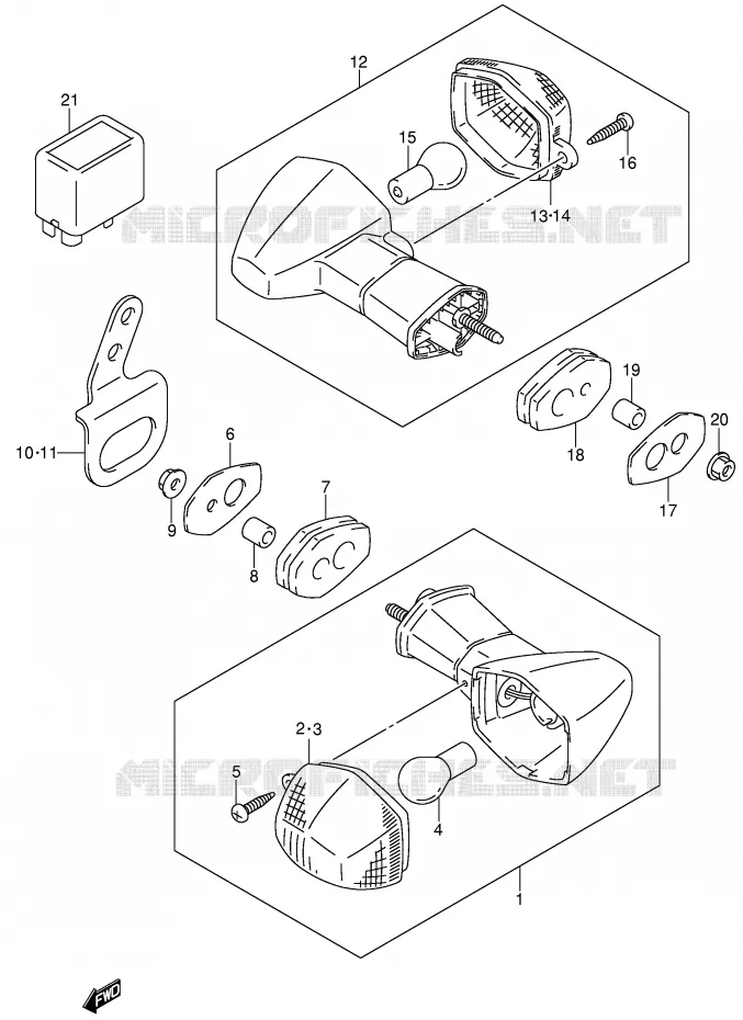 CLIGNOTANTS (MODELE Y/K1) Suzuki MOTO 400 DR-Z 2002  DR-Z400SK2(E3/E28)