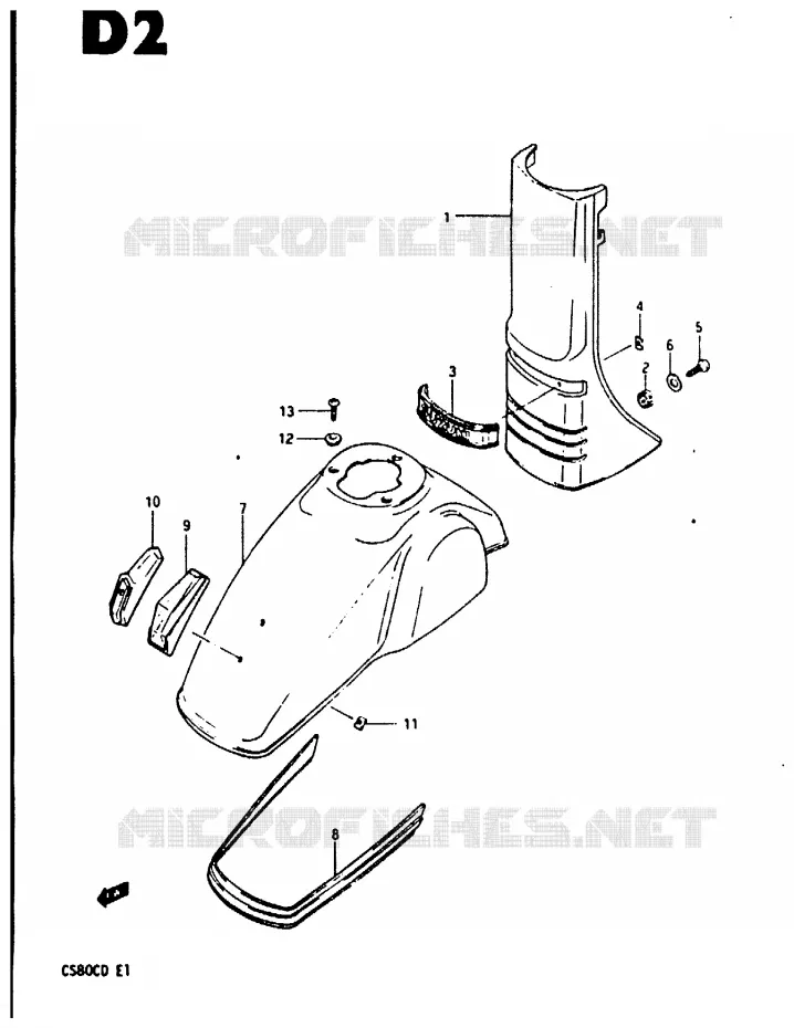 COUVERCLES DE CADRE AVANT - GARDE BOUE Suzuki SCOOTER 80 CS 1983  CS80LD