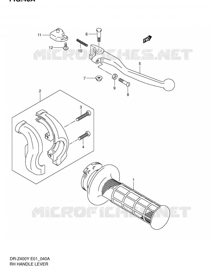 ENSEMBLE LEVIER - POIGNEE DROITE (DR-Z400E E24) Suzuki MOTO 400 DR-Z 2001  DR-Z400K1(E1)