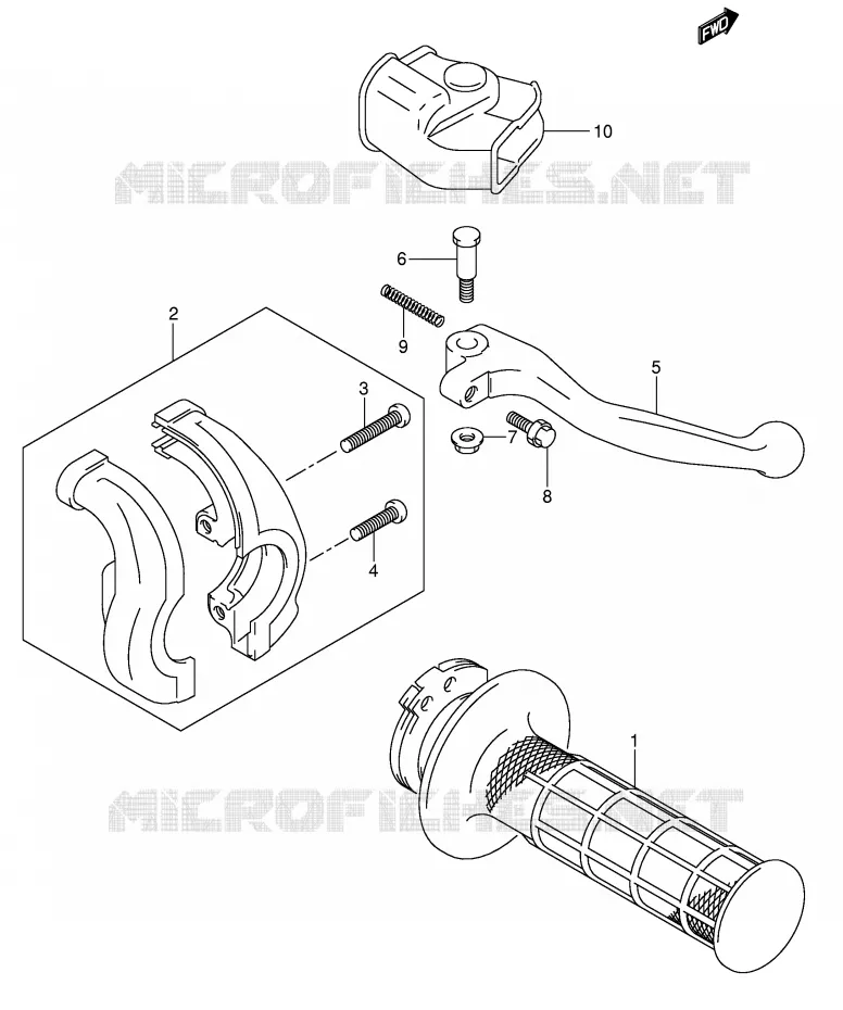 ENSEMBLE LEVIER - POIGNEE DROITE (SANS E24) Suzuki MOTO 400 DR-Z 2006  DR-Z400EK6(E1)