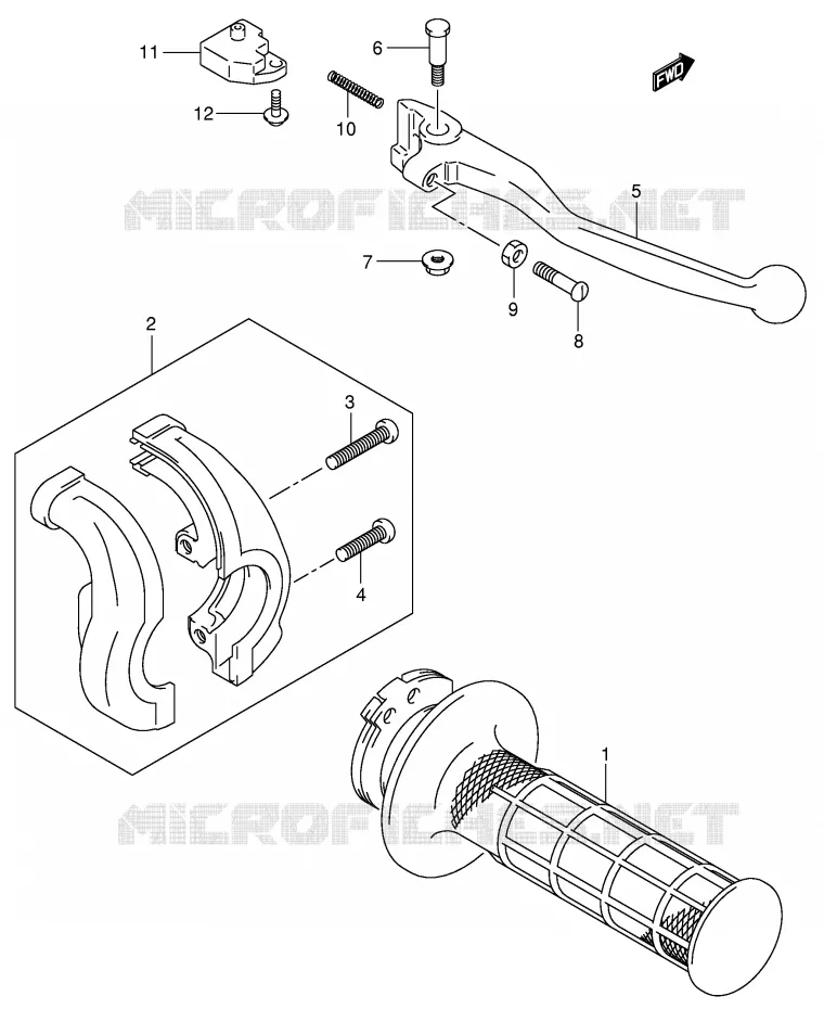 ENSEMBLE LEVIER - POIGNEE DROITE Suzuki MOTO 400 DR-Z 2002  DR-Z400SK2(E2)