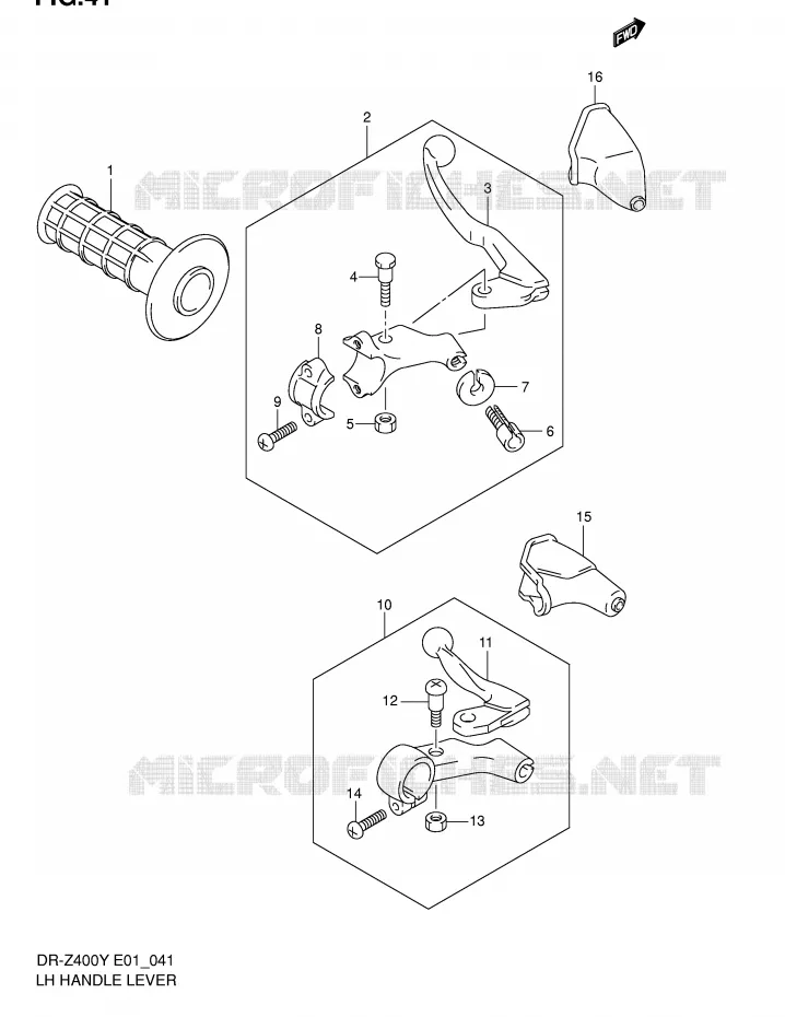 ENSEMBLE LEVIER - POIGNEE GAUCHE (DR-Z400Y/K1/K2/K3/K4 E1) Suzuki MOTO 400 DR-Z 2002  DR-Z400K2(E1)