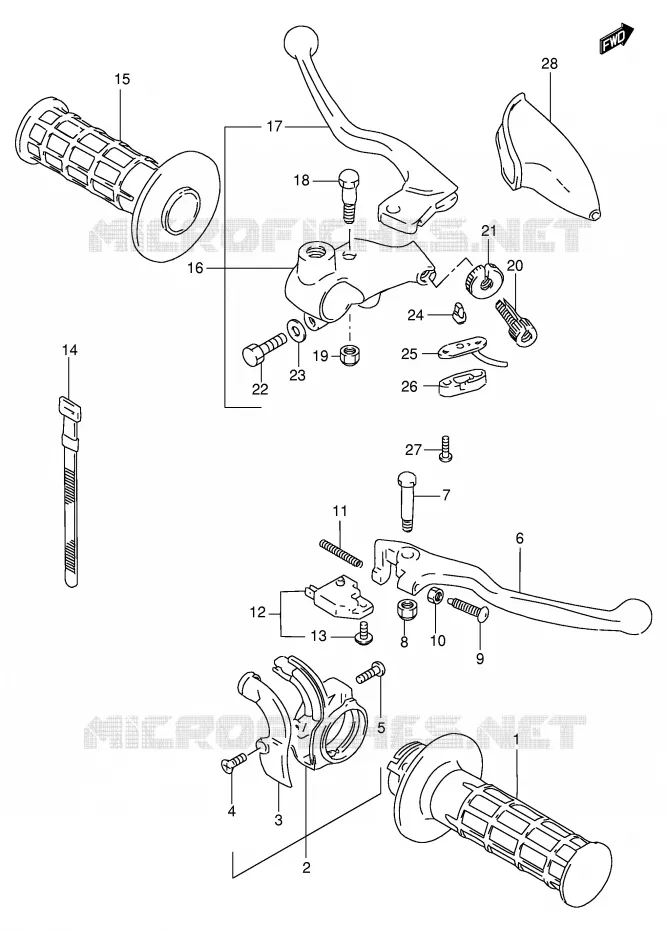 ENSEMBLE LEVIERS - POIGNEES (E6) Suzuki MOTO 200 DF 1999  DF200EX(E24)