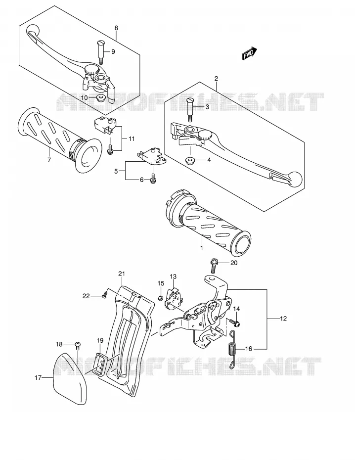 ENSEMBLE LEVIERS - POIGNEES (MODELE K3/K4) Suzuki SCOOTER 650 BURGMAN 2004  AN650AK4(E2)