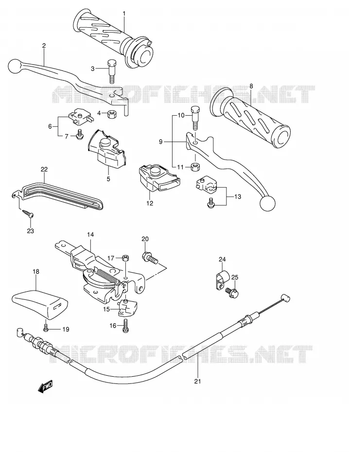 ENSEMBLE LEVIERS - POIGNEES (MODELE K4/K5/K6) Suzuki SCOOTER 250 BURGMAN 2004  AN250K4(E2)