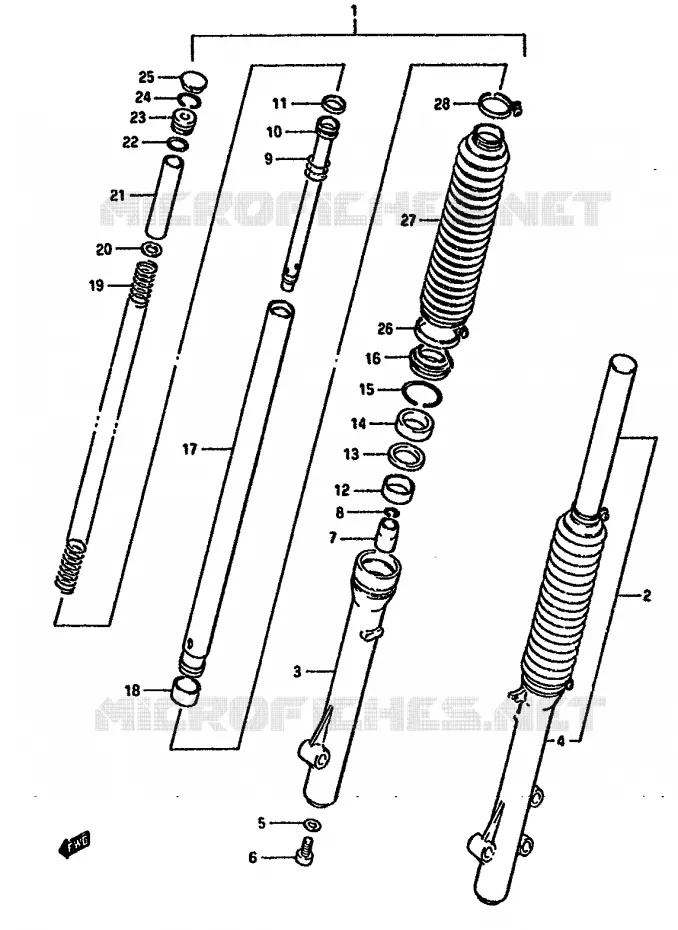FOURCHE AVANT Suzuki MOTO 125 DR 1988  DR125SJ(F/H/J)