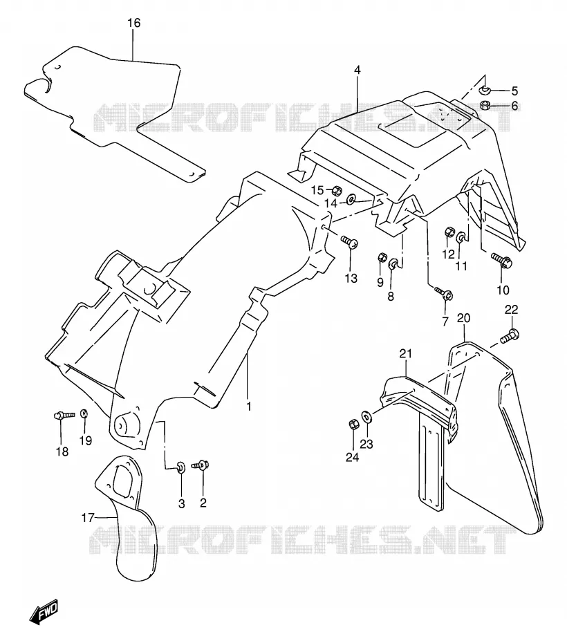 GARDE BOUE ARRIERE Suzuki MOTO 200 DF 1996  DF200ET(E24)