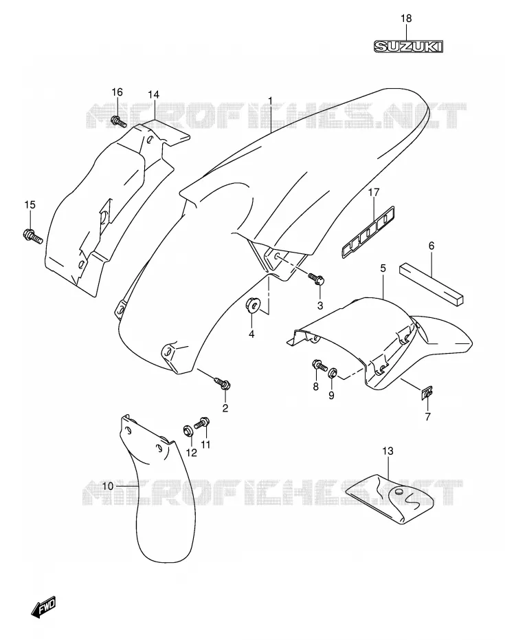 GARDE BOUE ARRIERE Suzuki MOTO 400 DR-Z 2007  DR-Z400EK7(E3/E28)