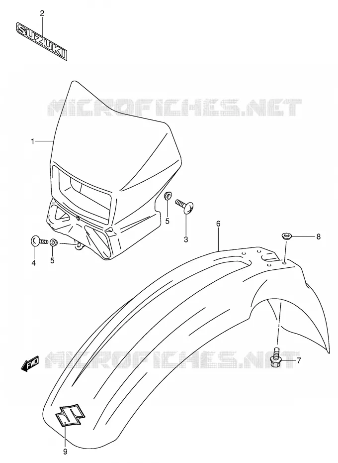 GARDE BOUE AVANT (DR-Z400EK2/EK3/EK4 E24) Suzuki MOTO 400 DR-Z 2004  DR-Z400K4(E1)