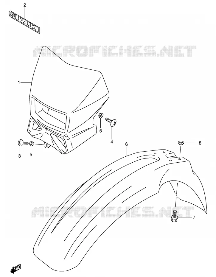 GARDE BOUE AVANT (MODELE K3/K4) Suzuki MOTO 400 DR-Z 2004  DR-Z400SK4(E2)